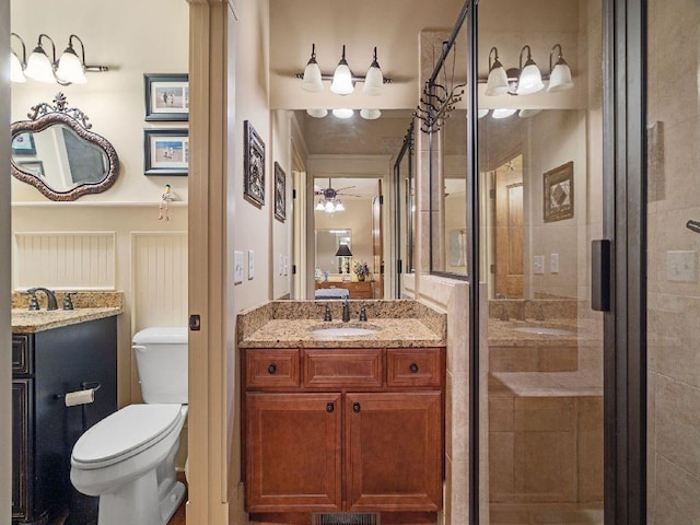 46 Bee Balm Way, Big Canoe, GA 30143 - full bathroom featuring vanity, a shower stall, and a ceiling fan