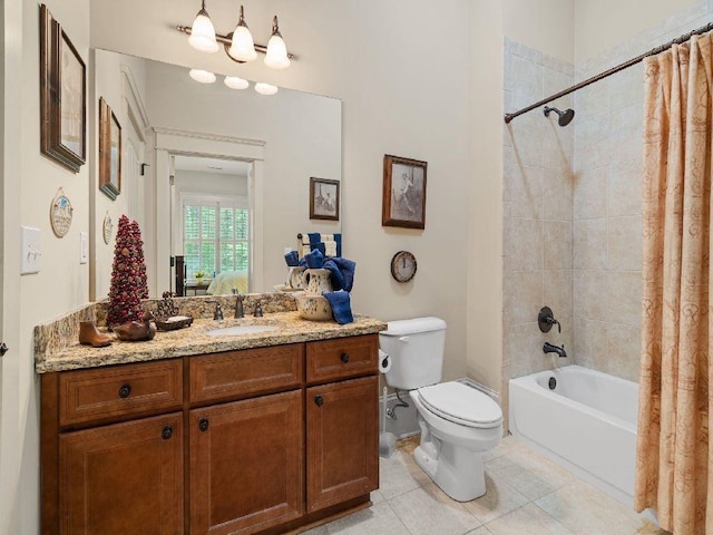 46 Bee Balm Way, Big Canoe, GA 30143 - ensuite bathroom featuring vanity, shower / bath combo with shower curtain, and tile patterned floors