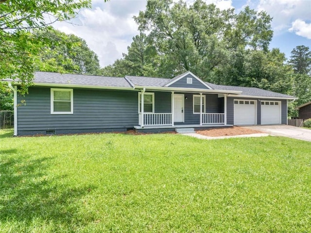 4720 Hull Rd, Conyers, GA 30094 - ranch-style house with a porch, a garage, and driveway