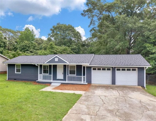 4720 Hull Rd, Conyers, GA 30094 - view of front of house featuring an attached garage, a porch, concrete driveway, and roof with shingles
