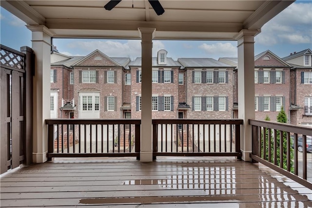 wooden deck with ceiling fan