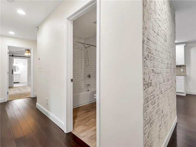 644 Albert St NW, Atlanta, GA 30318 - hallway with dark wood-style floors and recessed lighting