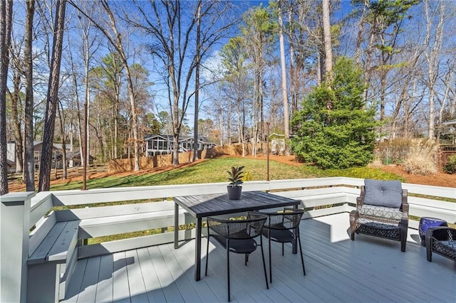 deck featuring a lawn and fence