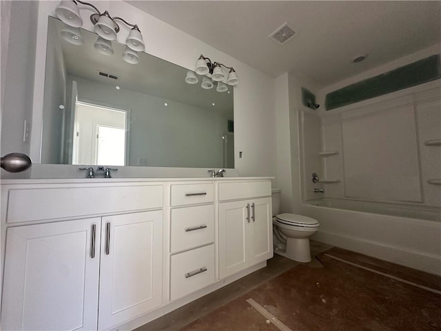 full bathroom featuring vanity, toilet, and shower / bathing tub combination