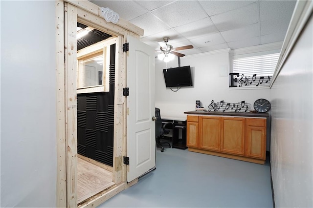 kitchen featuring a paneled ceiling and ceiling fan