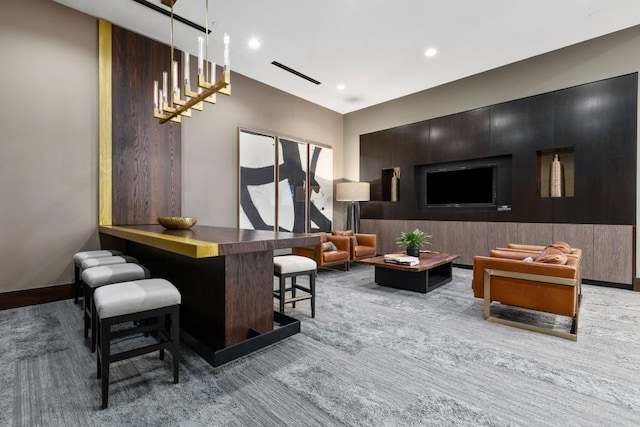 855 Peachtree St NE Unit 2706, Atlanta, GA 30308 - bar featuring recessed lighting, decorative light fixtures, and carpet