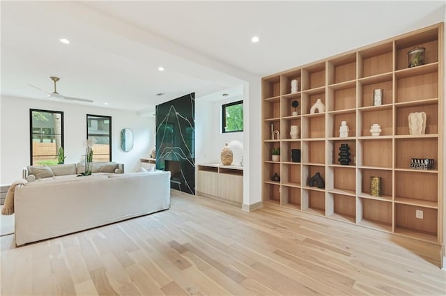 interior space featuring ceiling fan and light hardwood / wood-style floors