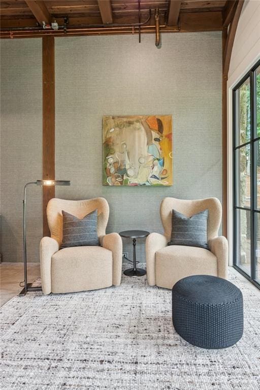 150 Trinity Farm Dr, Canton, GA 30115 - living area featuring a wood ceiling with exposed beams