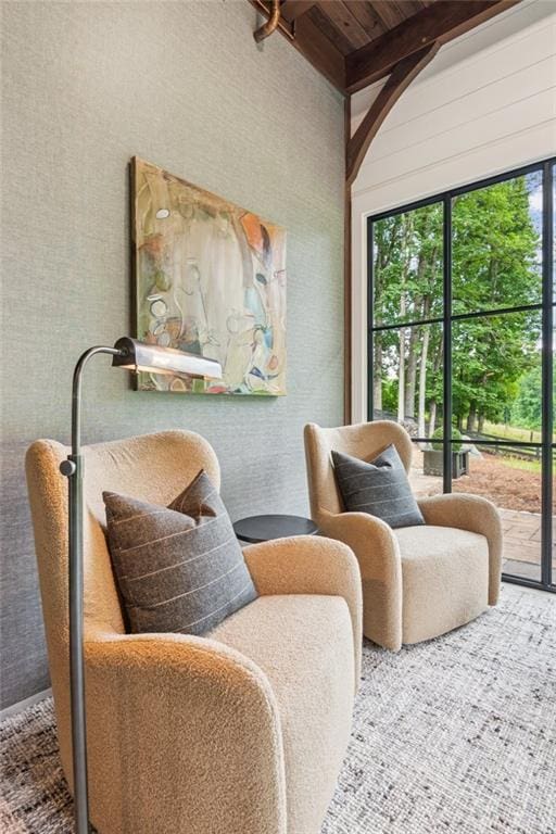 150 Trinity Farm Dr, Canton, GA 30115 - living area featuring a wooden ceiling with exposed beams