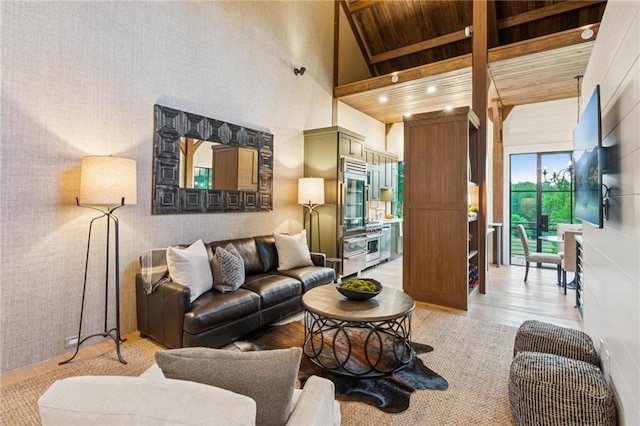 150 Trinity Farm Dr, Canton, GA 30115 - living area featuring a wood ceiling with exposed beams and light wood-style flooring