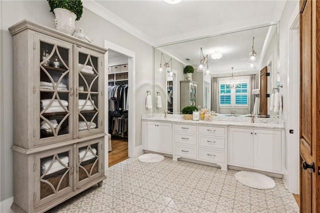 150 Trinity Farm Dr, Canton, GA 30115 - bathroom featuring ornamental molding, double vanity, and tile patterned floors
