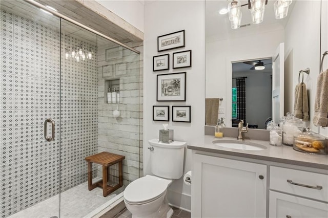 150 Trinity Farm Dr, Canton, GA 30115 - full bath with vanity, a shower stall, and ceiling fan
