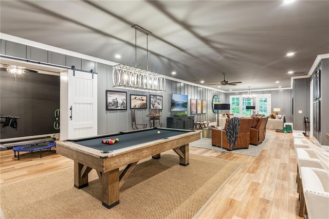 150 Trinity Farm Dr, Canton, GA 30115 - game room with light wood-type flooring, a decorative wall, crown molding, a ceiling fan, and billiards table