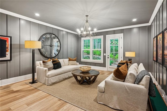 150 Trinity Farm Dr, Canton, GA 30115 - living area featuring a decorative wall, a chandelier, wood finished floors, recessed lighting, and ornamental molding