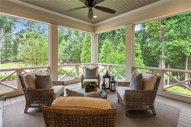 150 Trinity Farm Dr, Canton, GA 30115 - sunroom with ceiling fan and view of scattered trees