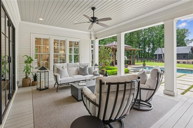 150 Trinity Farm Dr, Canton, GA 30115 - view of patio featuring an outdoor hangout area, ceiling fan, and an outdoor pool