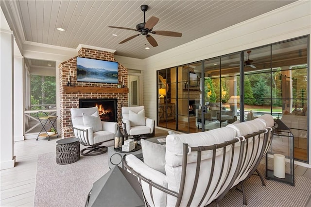 150 Trinity Farm Dr, Canton, GA 30115 - view of patio with ceiling fan and an outdoor living space with a fireplace