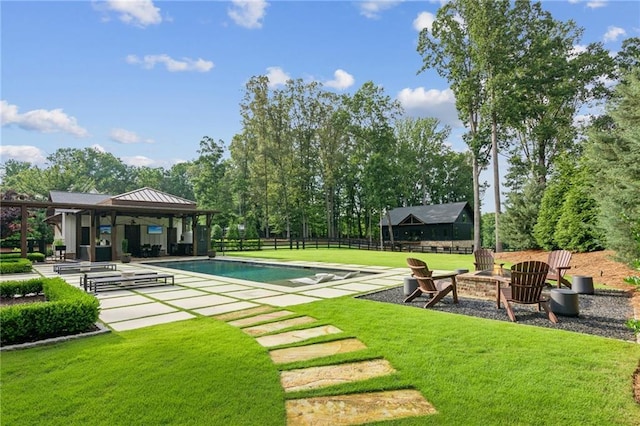 150 Trinity Farm Dr, Canton, GA 30115 - view of yard featuring a gazebo, an outdoor fire pit, an outdoor pool, and a patio
