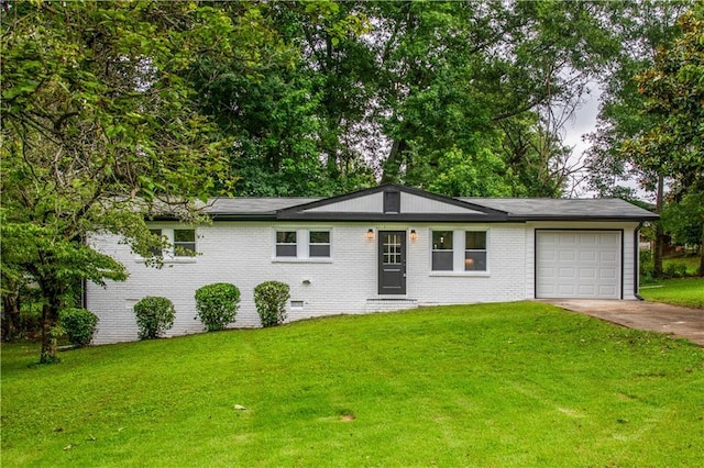 5961 John St, Austell, GA 30106 - single story home featuring driveway, a garage, a front yard, and brick siding