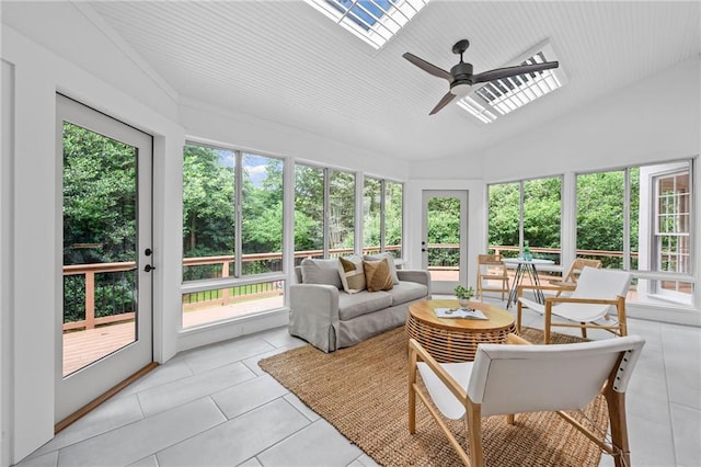 1017 Mill Creek Mnr NE, Brookhaven, GA 30319 - sunroom / solarium with a ceiling fan, tile patterned floors, vaulted ceiling, and healthy amount of natural light