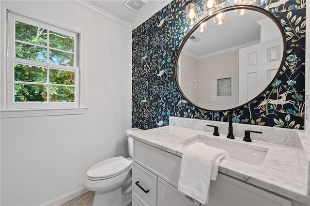 1017 Mill Creek Mnr NE, Brookhaven, GA 30319 - bathroom with wallpapered walls, vanity, and crown molding