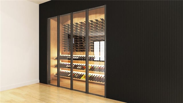 wine room with light wood-type flooring