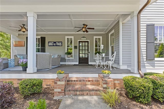 527 Main St, Suwanee, GA 30024 - doorway to property with covered porch and ceiling fan
