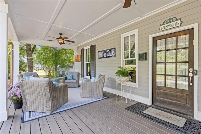 527 Main St, Suwanee, GA 30024 - wooden porch with ceiling fan and outdoor lounge area