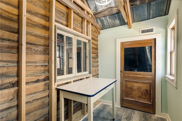 527 Main St, Suwanee, GA 30024 - doorway to outside with wood finished floors and baseboards
