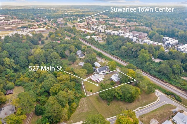 527 Main St, Suwanee, GA 30024 - aerial view of property's location with property boundaries highlighted