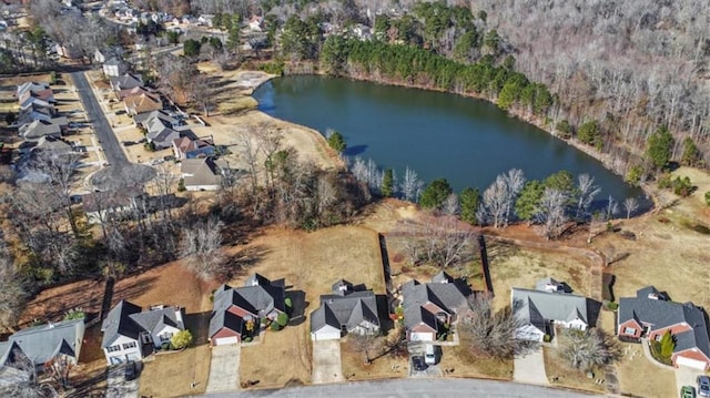 aerial view featuring a water view and a residential view