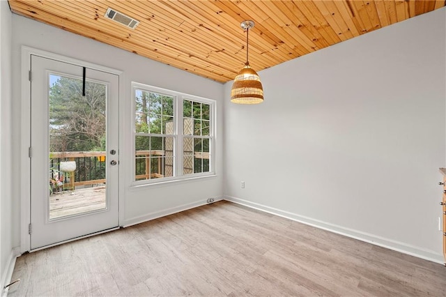 interior space featuring hardwood / wood-style flooring, a healthy amount of sunlight, and wood ceiling