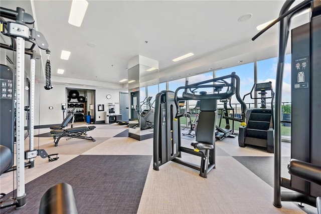 exercise room with a wall of windows