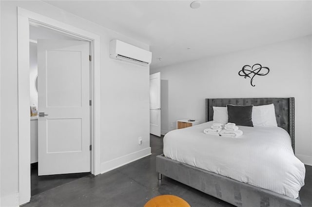 bedroom featuring a wall mounted air conditioner