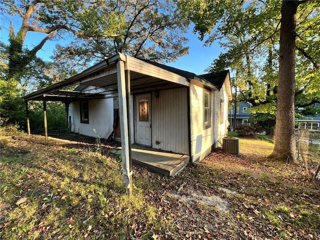 exterior space featuring central air condition unit