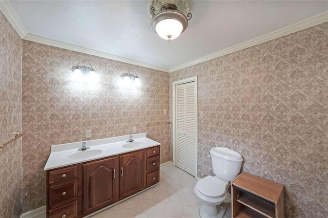 6880 Mark Turner Rd, Lithia Springs, GA 30122 - full bathroom with a closet, double vanity, crown molding, and tile patterned flooring