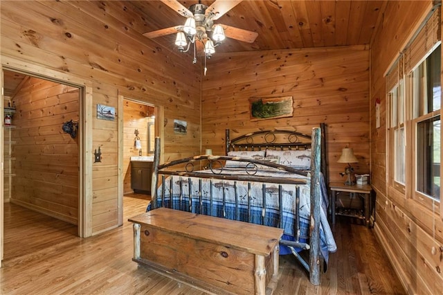744 Old Loving Rd, Morganton, GA 30560 - bedroom featuring wood walls, wood finished floors, wood ceiling, and ensuite bathroom