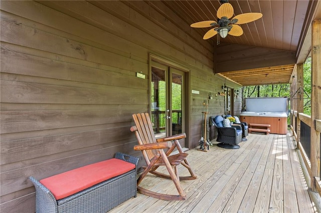 744 Old Loving Rd, Morganton, GA 30560 - deck with a hot tub and a ceiling fan