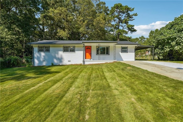 single story home featuring a front yard and a carport