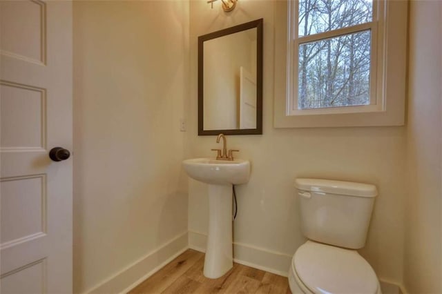 bathroom with hardwood / wood-style floors and toilet