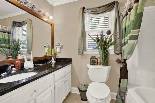 103 Mims Dr, Calhoun, GA 30701 - bathroom featuring vanity, ornamental molding, tile patterned flooring, baseboards, and shower / tub combo