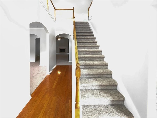 stairway featuring hardwood / wood-style floors