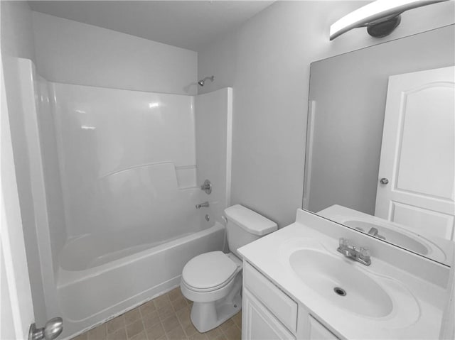 full bathroom featuring shower / tub combination, vanity, and toilet