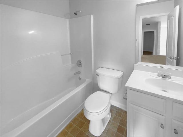 full bathroom featuring vanity, tub / shower combination, and toilet