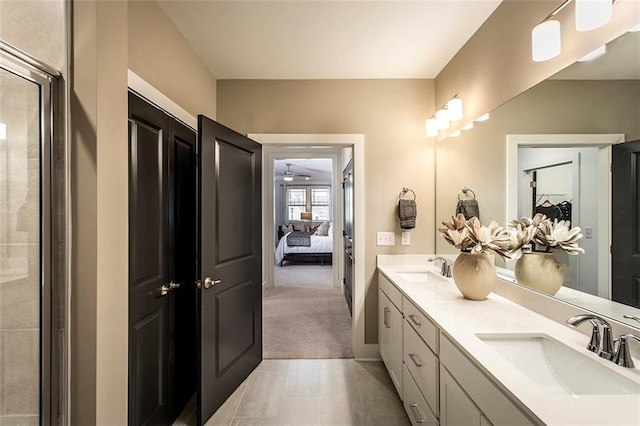 bathroom with vanity and ceiling fan