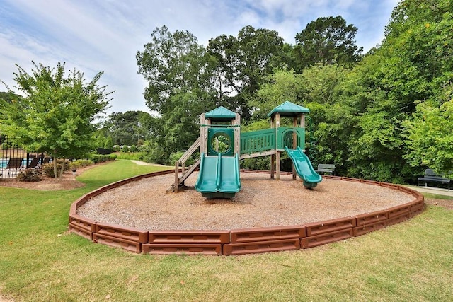 view of play area with a yard