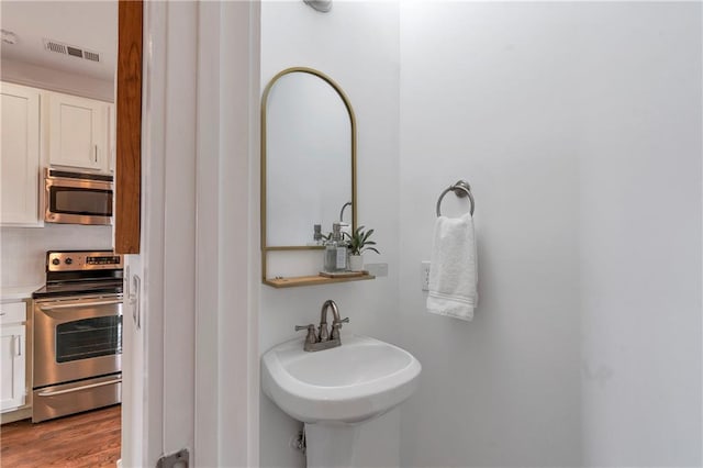 bathroom with wood-type flooring and sink