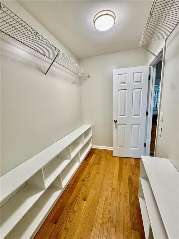 walk in closet with light wood-type flooring