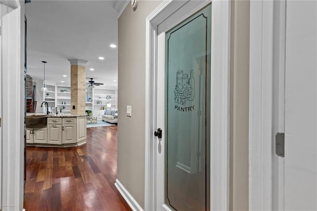 2990 Hearthstone Dr, Cumming, GA 30041 - hallway with dark wood-type flooring and recessed lighting