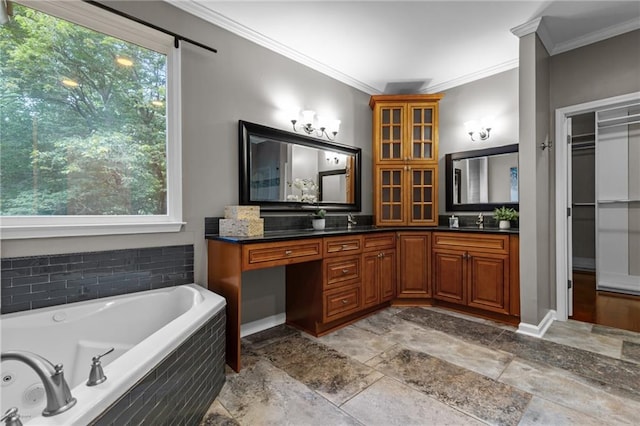 2990 Hearthstone Dr, Cumming, GA 30041 - full bath with plenty of natural light, crown molding, double vanity, and a tub with jets